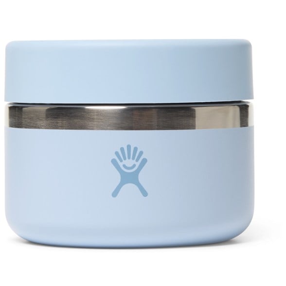 Top angle of stainless steel food jar showing soft-grip lid and wide mouth