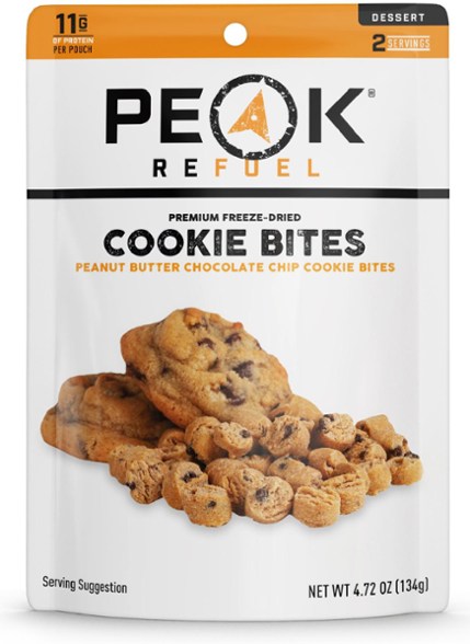 Close-up of peanut butter chocolate chip cookie bites, perfect freeze dried snacks for hiking