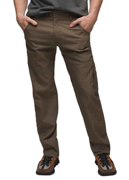 Front view of men's outdoor pants showing water-repellent stretch fabric