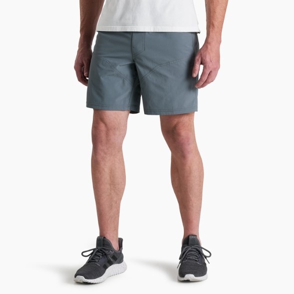 Men's AirFlow Adventure Shorts displayed on a hiking trail, showcasing their lightweight design.