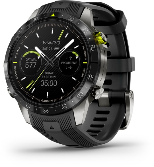 Close-up of the Garmin MARQ Athlete Gen 2 smartwatch with AMOLED display.