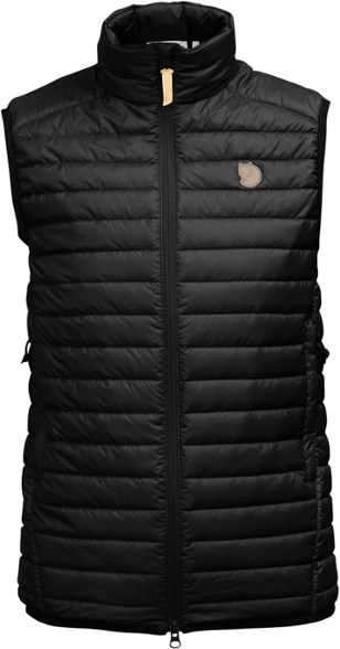 Front view of women's insulated vest with synthetic insulation and two zip pockets