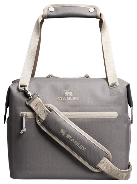 Stanley Julienne cooler angled front view showing padded shoulder strap and zippered pocket