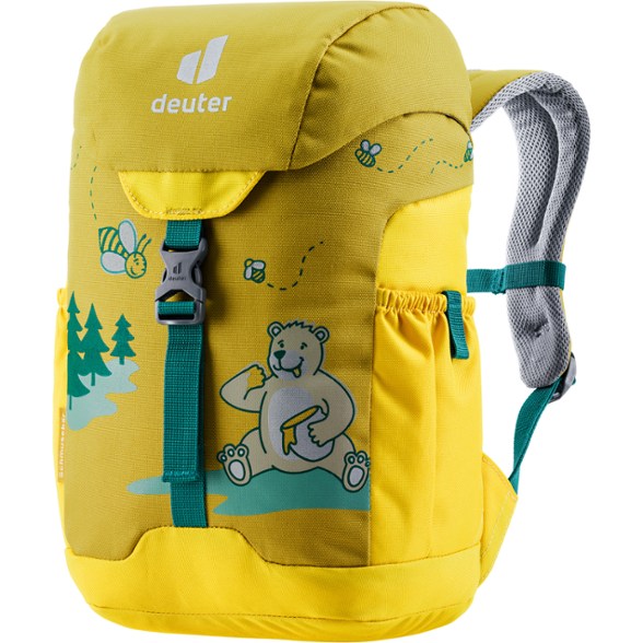 Front view of the TrailBlaze kids backpack showing multiple compartments and vibrant colors