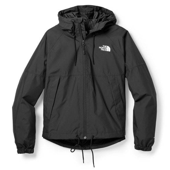 Front view of TerraVenture waterproof hoodie for women, styled for hiking