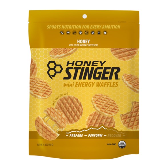 Close-up of Honey Stinger Mini Waffles showcasing crispy texture and honey filling.