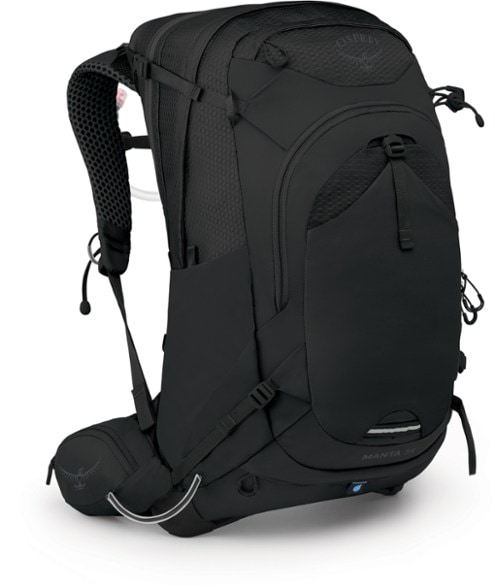 Osprey Manta 34 hydration pack side view, highlighting the AirSpeed suspension.