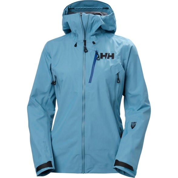 Odin 9 Worlds Women's Waterproof Jacket displayed outdoors, showcasing its breathable shell and hard-shell design.