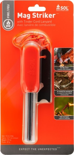 Close-up of the Ultimate Fire Starter Kit showcasing the steel striker and magnesium rods.
