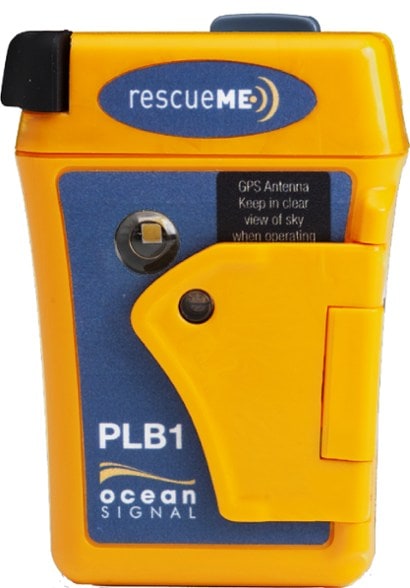rescueME PLB1 Pro personal locator beacon showing compact size and retractable antenna