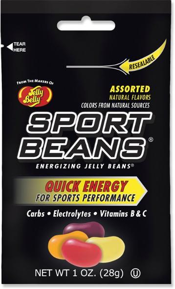 Close-up of Energize Sport Beans packet showcasing vibrant colors and branding.