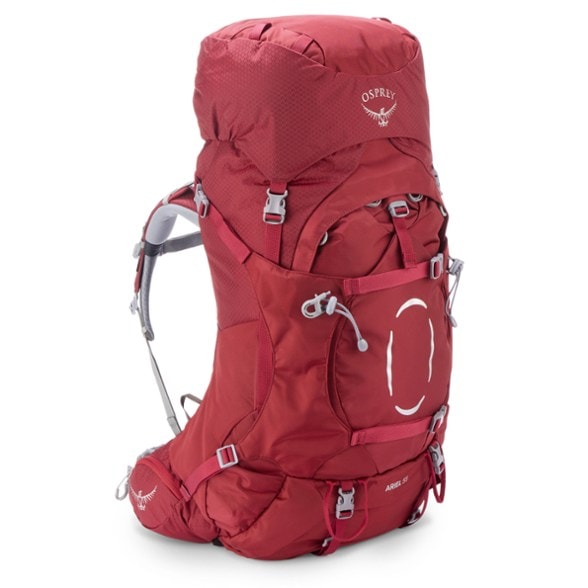 Osprey Ariel 55 Women's backpack showcasing adjustable straps and back panel for comfort.