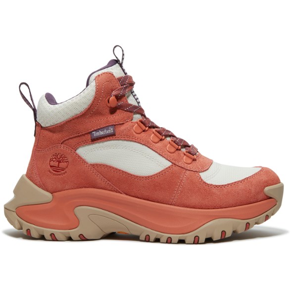 Side view of Timberland women's hiking boots showing premium waterproof leather and ankle support