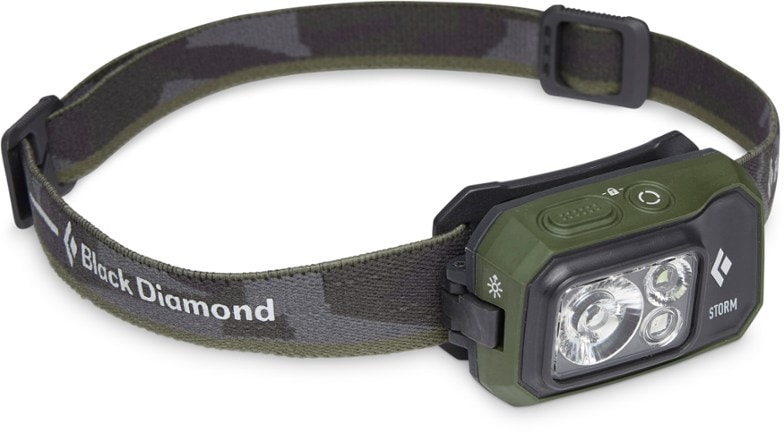 Black Diamond Storm 450 headlamp showcasing its powerful LED light and compact design.
