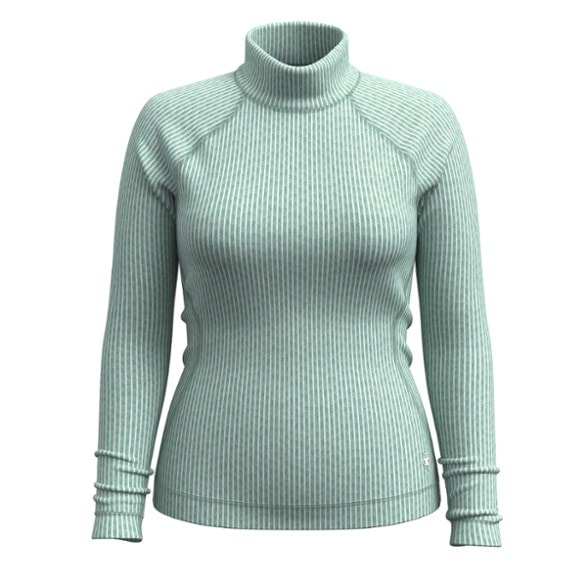 Front view of SmartLayer women's thermal shirt showing slim merino fit and rib texture