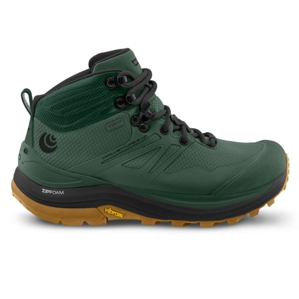 Close-up of Topo Athletic Trailventure 2 WP hiking boots showcasing waterproof material and rugged design.