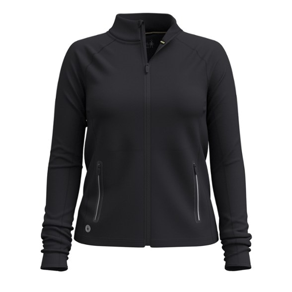 Front view of the women's active fleece jacket showcasing its sleek design and thumbholes.