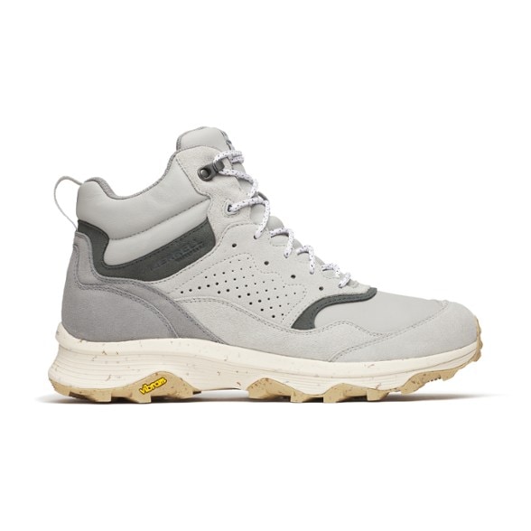 Merrell Speed Solo MXD Mid waterproof hiking boots showcasing their durable leather design.