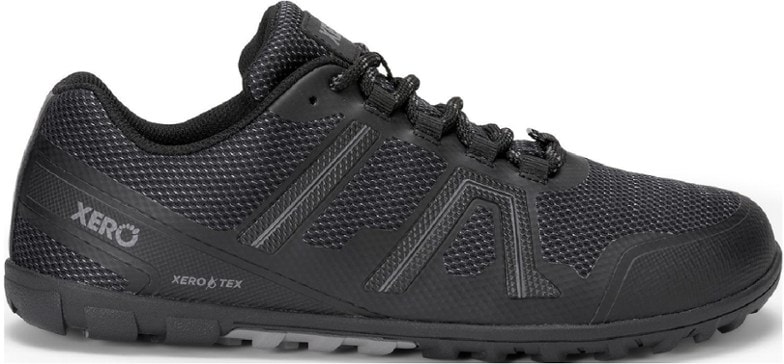 Xero Mesa Trail waterproof shoes for men from the side, showcasing the lace-up closure and waterproof design.