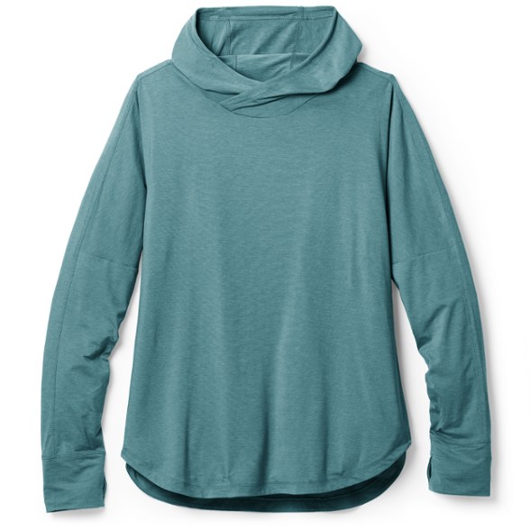 Front view of Sahara Breeze sun protection hoodie for women plus size with hood up, showcasing UPF 50+ fabric