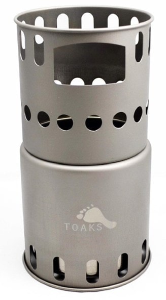 TOAKS titanium wood burning stove stacked for easy storage