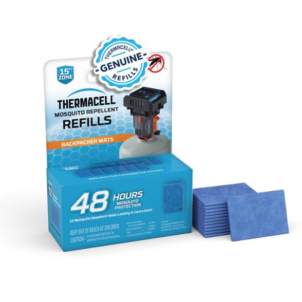 Thermacell Backpacker Mat Refills pack showcasing the 12 mats for extended mosquito protection.
