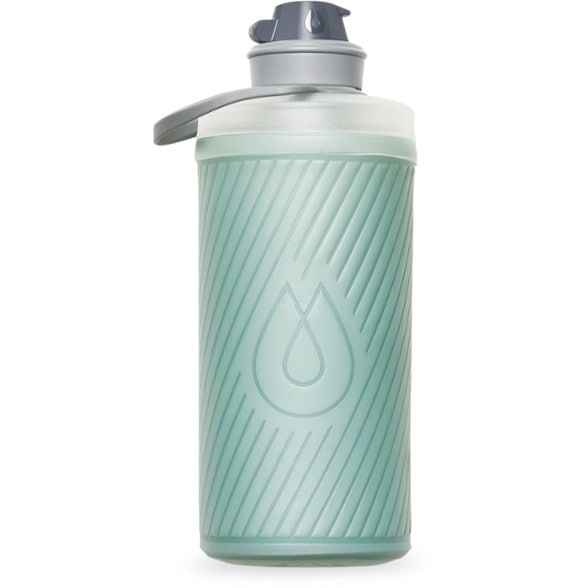 HydraPak FluxPack collapsible water bottle standing upright with high-flow nozzle visible
