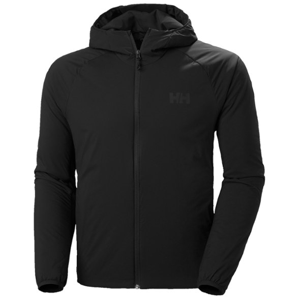 Front view of men's insulated jacket featuring stretch fleece side panels