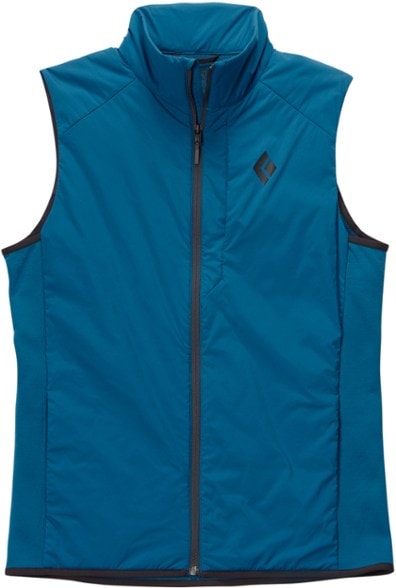 Men's PrimaLoft hybrid insulated vest in action during a cold-weather hike.