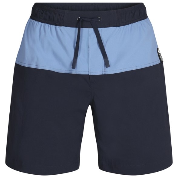 Men's Zendo Adventure Shorts in action during a summer hike, showcasing quick-dry fabric and UPF 50 protection.