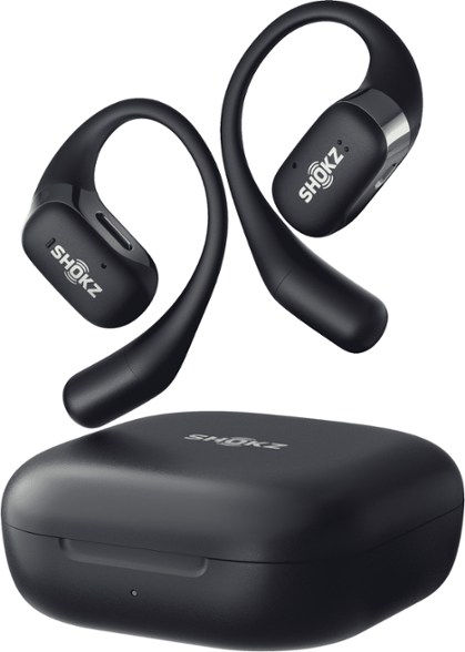 Close-up of Shokz OpenFit headphones showcasing ergonomic design for sports.