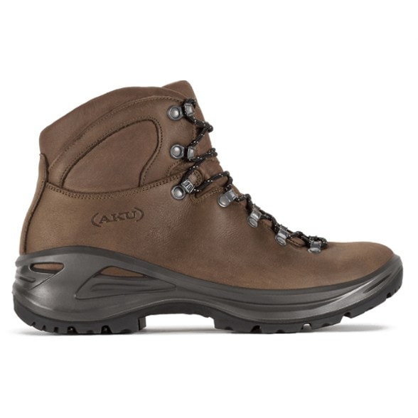 Side view of AKU Tribute II Men's Hiking Boots showcasing full-grain leather.