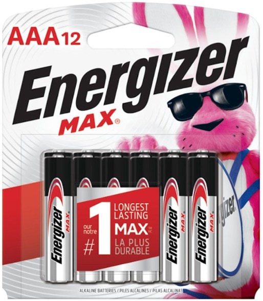 Close-up of Energizer AAA batteries showing packaging and label.