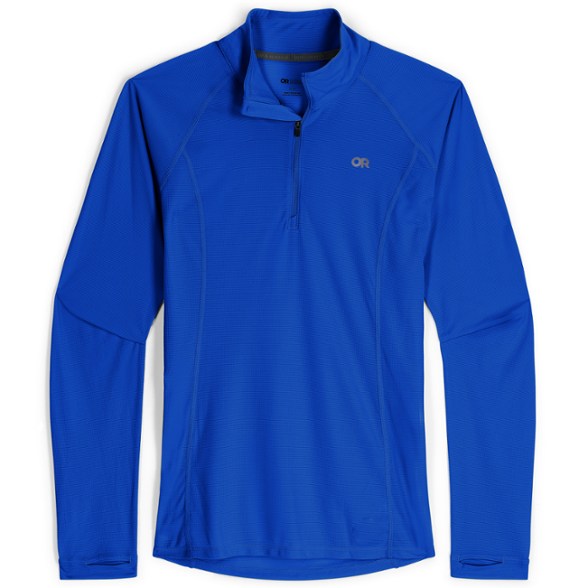 Front view of Eco-Fit quarter zip shirt highlighting its breathable fabric and thumbholes.