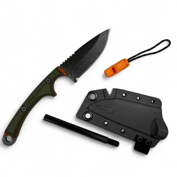 Adventure Scout Survival Knife showcasing ergonomic G10 handle and blade profile.