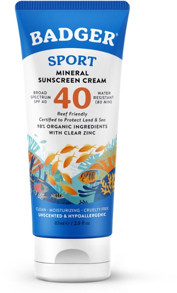 Close-up of ActiveShield SPF 40 sport sunscreen tube with labeling visible – ideal for water-resistant face protection during sports.