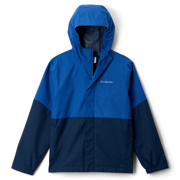 Columbia Hikebound II boys waterproof jacket in vibrant blue, perfect for hiking in the rain.