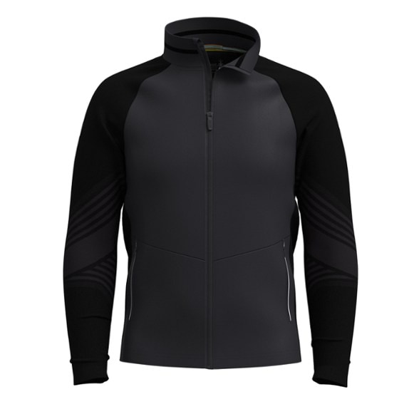 Front view of Smartwool wind-resistant active jacket for men, showcasing its sleek design.
