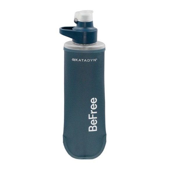 TrailFlow AC 0.5L water filter bottle shown in a runner’s vest pocket during a trail run