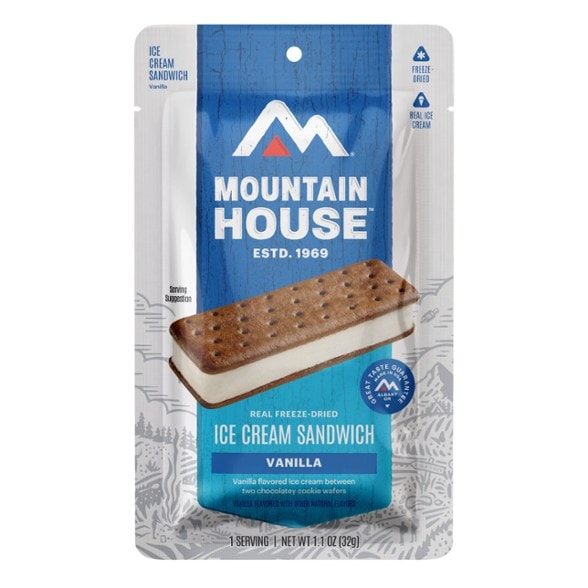 TrailBliss ice cream sandwich displayed on a picnic table during a camping trip.