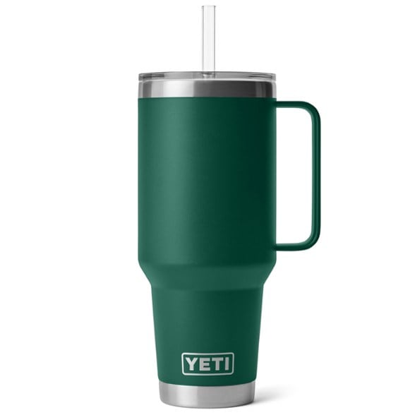 YETI Rambler Straw Mug from the side, showcasing its durable stainless steel finish.