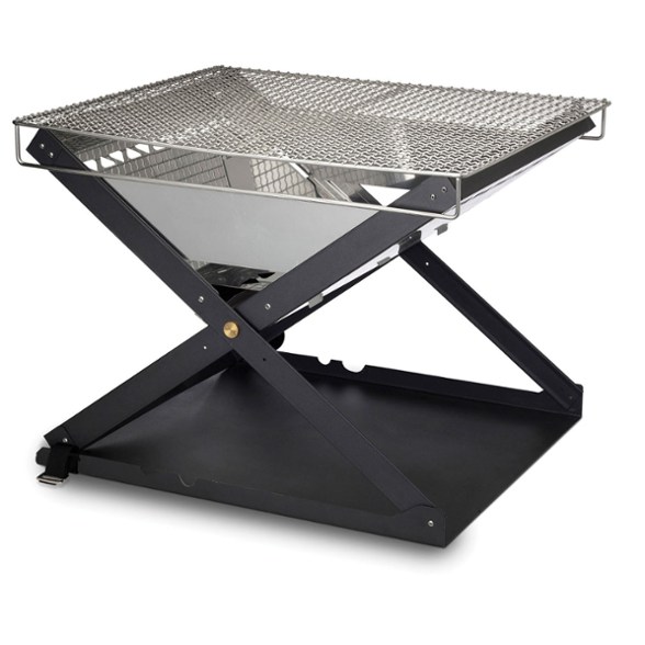 Kamoto XL Portable Fire Pit in action at a campsite, perfect for outdoor cooking.