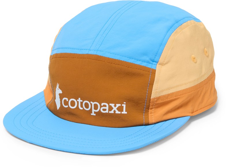 Side view of Cotopaxi Trekker 5-panel hat showing adjustable strap and breathable air grommets