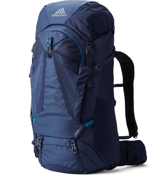 Front view of Gregory Jade 63 plus size hiking backpack showing adjustable torso straps and ventilated mesh back