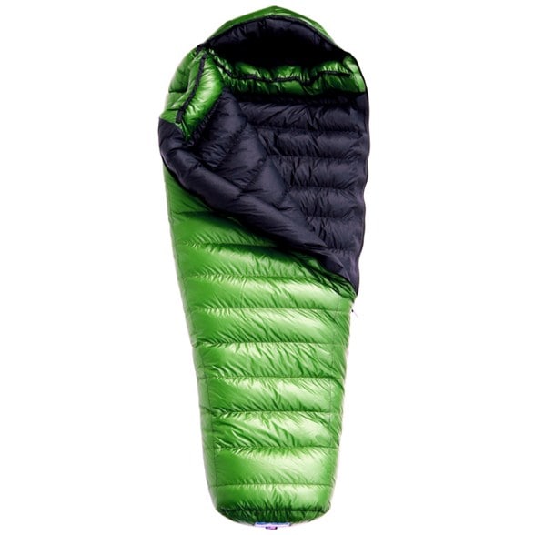 UltraLite Goose Down 10 sleeping bag in a scenic campsite setting, showcasing its warmth and compact design.