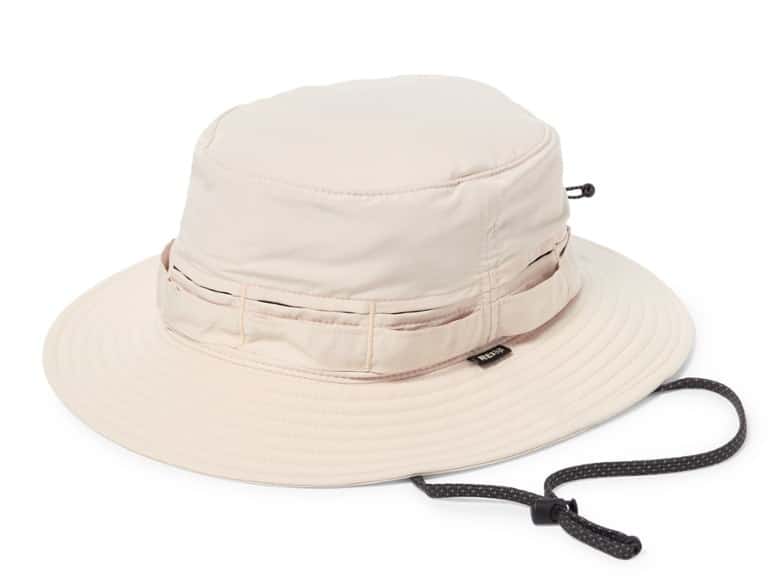 Sahara Trekker bucket hat front view showing UPF 50 fabric and adjustable chin strap for outdoor activities