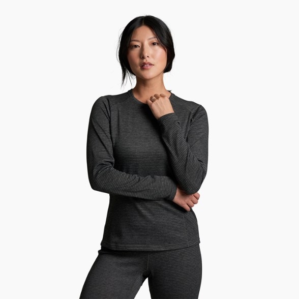 Front view of KÜHL Women's Reactiv Lite Grid Long Sleeve Thermal Shirt highlighting its lightweight construction.