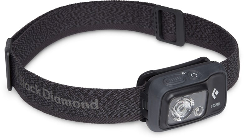 Front view of CosmoPro 350 LED flashlight showing compact design and dual-button interface