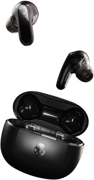 Close-up of Rail ANC Pro wireless earbuds showcasing ergonomic design and noise canceling features.