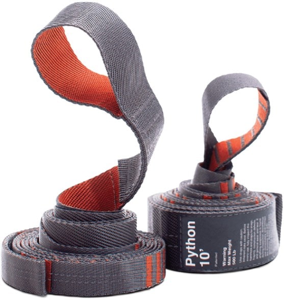 Kammok Python 10 Hammock Straps in use at a campsite, highlighting connection points